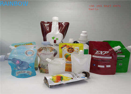 फलों के रस के लिए पुन: प्रयोज्य टोंटी पाउच पैकेजिंग प्लास्टिक निचोड़ खाद्य ग्रेड