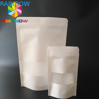 सफेद Doypack स्नैक बैग पैकेजिंग Kraft Paper Material With Clear Window / Zipper