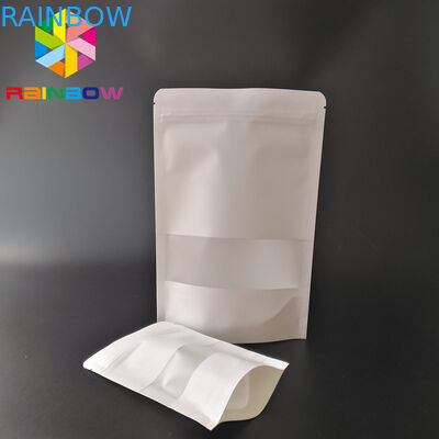 सफेद Doypack स्नैक बैग पैकेजिंग Kraft Paper Material With Clear Window / Zipper