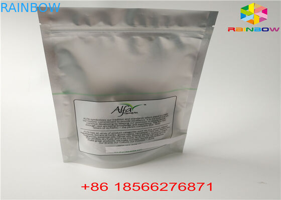 ग्लॉसी सिल्वर स्टैंड अप पाउच एल्युमिनियम फॉयल पैकेजिंग बैग क्लियर प्लास्टिक मटीरियल