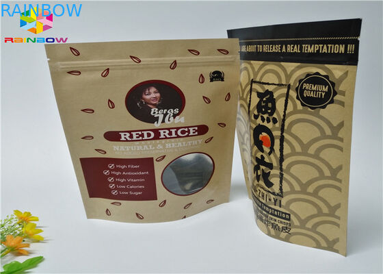 खिड़की से जिपलॉक कस्टम प्रिंटेड पेपर बैग्स फूड स्टैंड अप पाउच ब्राउन क्राफ्ट पेपर