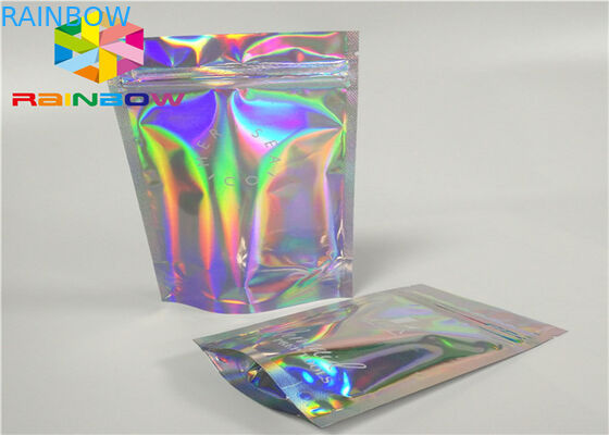नेल पॉलिश चमक पाउडर पैकिंग कॉस्मेटिक होलोग्राम पन्नी पैकेजिंग बैग के लिए स्पष्ट पक्ष के साथ लेजर Mylar पन्नी थैली