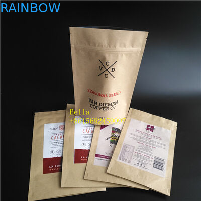 पत्ती लोगो मुद्रित चाय बैग पैकेजिंग ब्राउन क्राफ्ट पेपर जिपर थैली स्पष्ट खिड़की के साथ