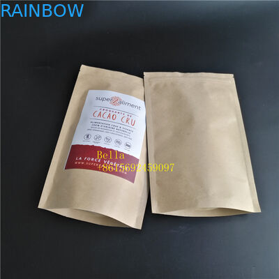 पत्ती लोगो मुद्रित चाय बैग पैकेजिंग ब्राउन क्राफ्ट पेपर जिपर थैली स्पष्ट खिड़की के साथ