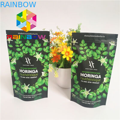 स्टैंड अप जिपलॉक प्लास्टिक पाउच पैकेजिंग एल्युमिनियम फॉयल लाइनेड मटका पाउडर ग्रीन टी बैग