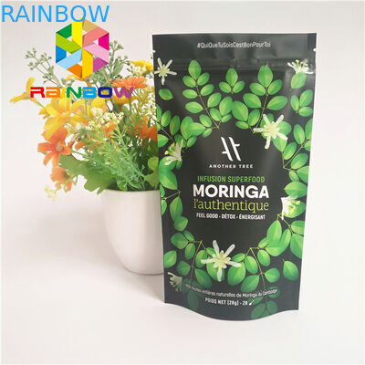 स्टैंड अप जिपलॉक प्लास्टिक पाउच पैकेजिंग एल्युमिनियम फॉयल लाइनेड मटका पाउडर ग्रीन टी बैग