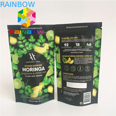 स्टैंड अप जिपलॉक प्लास्टिक पाउच पैकेजिंग एल्युमिनियम फॉयल लाइनेड मटका पाउडर ग्रीन टी बैग