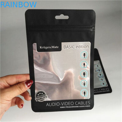 स्पष्ट खिड़की के साथ मैट ब्लैक एल्यूमीनियम पन्नी थैली फोन केस पैकेजिंग वायर केबल जिपर लॉक