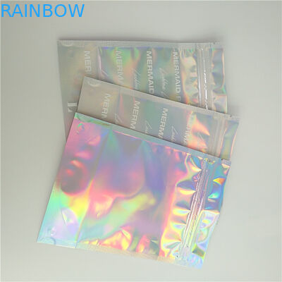 बरौनी हास्य पैकेजिंग के लिए सामने स्पष्ट और वापस होलोग्राफिक प्रभाव के साथ होलोग्राफिक बैग खड़े हो जाओ