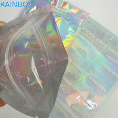 बरौनी हास्य पैकेजिंग के लिए सामने स्पष्ट और वापस होलोग्राफिक प्रभाव के साथ होलोग्राफिक बैग खड़े हो जाओ