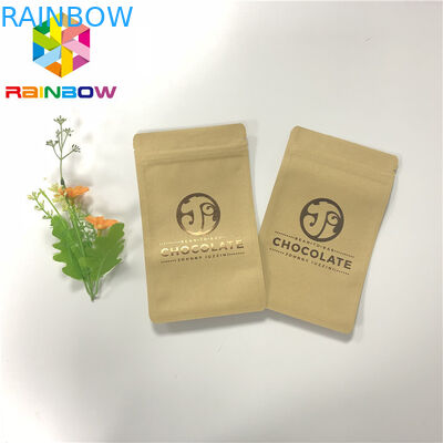 चॉकलेट बार पैकिंग के लिए यूवी प्रिंटिंग थ्री साइड सील जिपर क्राफ्ट पेपर बैग