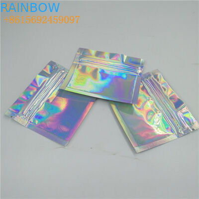 मिनी 3 साइड सील होलोग्राफिक मेकअप बैग Mylar Ziplock पाउच कस्टम मुद्रित