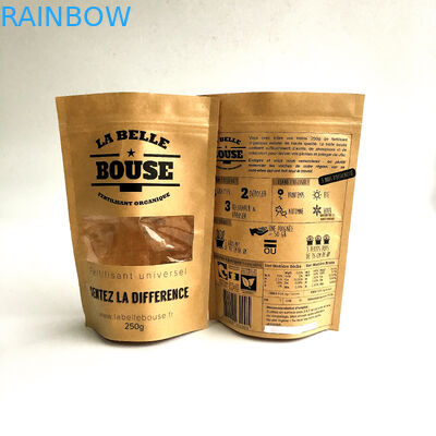 पुनर्नवीनीकरण स्वनिर्धारित कागज बैग प्राकृतिक ज़िप ताला खिड़की के साथ थैली खड़े हो जाओ