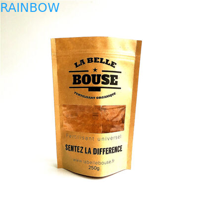 पुनर्नवीनीकरण स्वनिर्धारित कागज बैग प्राकृतिक ज़िप ताला खिड़की के साथ थैली खड़े हो जाओ