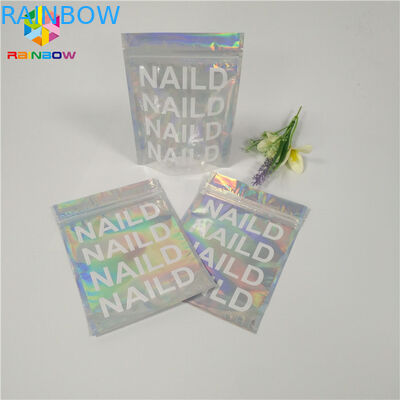 हीट सील कॉस्मेटिक पैकेजिंग बैग क्लियर होलोग्राम माइलर जिपलॉक फ्लैट प्लास्टिक सामग्री