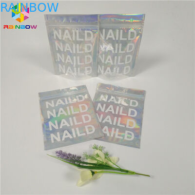 हीट सील कॉस्मेटिक पैकेजिंग बैग क्लियर होलोग्राम माइलर जिपलॉक फ्लैट प्लास्टिक सामग्री