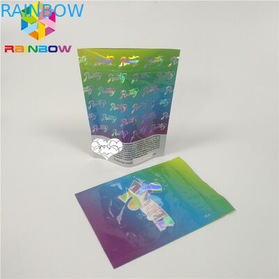 प्लास्टिक होलोग्राम माइलर जिपर कॉस्मेटिक पैकेजिंग बैग सीएमवाईके रंग स्पष्ट खिड़की के साथ