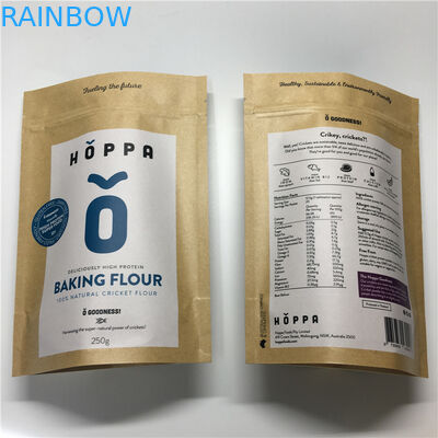 खाद्य आटा पैकेजिंग के लिए पुन: प्रयोज्य कस्टम मुद्रित पेपर बैग एल्यूमीनियम पन्नी ज़िपलॉक