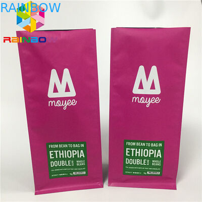 एल्यूमीनियम पन्नी थैली पैकेजिंग, वाल्व के साथ कॉफी बैग फ्लैट नीचे खड़े हो जाओ