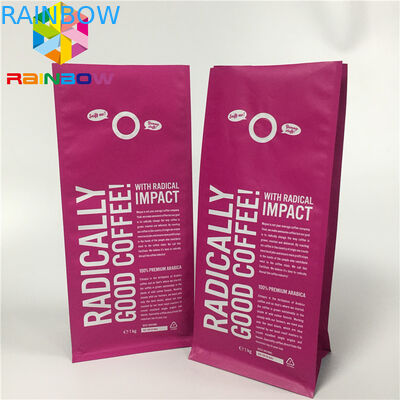 एल्यूमीनियम पन्नी थैली पैकेजिंग, वाल्व के साथ कॉफी बैग फ्लैट नीचे खड़े हो जाओ