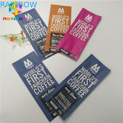 वाल्व के साथ क्वाड सील मैट फ़ॉइल पाउच पैकेजिंग साइड गस्सेट कॉफ़ी बैग समाप्त