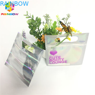 कॉस्मेटिक प्रिंट के लिए डिजिटल प्रिंट फ़ॉइल पाउच पैकेजिंग क्लियर फ्रंट होलोग्राम ज़िप लॉक बैग