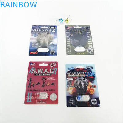 लेपित कागज ब्लिस्टर कार्ड पैकेजिंग कस्टम मुद्रित 3 डी प्रभाव राइनो 69 गोली कैप्सूल पैक