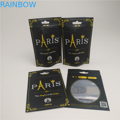 चाइल्डप्रूफ जिपर के साथ स्पष्ट विंडो स्टैंड अप पाउच गंध प्रूफ सीबीडी पैकेजिंग बैग