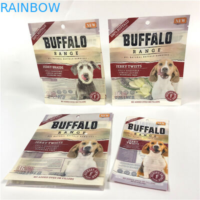 मजबूत सील गंध प्रूफ पालतू पशु खाद्य बैग यूवी लोगो मुद्रित आसान खोलने आँसू पायदान के साथ