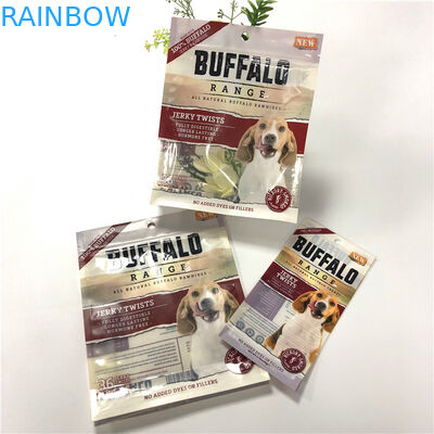 मजबूत सील गंध प्रूफ पालतू पशु खाद्य बैग यूवी लोगो मुद्रित आसान खोलने आँसू पायदान के साथ