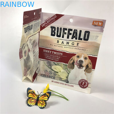 मजबूत सील गंध प्रूफ पालतू पशु खाद्य बैग यूवी लोगो मुद्रित आसान खोलने आँसू पायदान के साथ