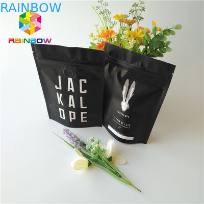 मैट ब्लैक मैटेलिक फ़ॉइल पाउच जिपर / वाल्व के साथ 2 ओज़ कॉफी बैग खड़े हो जाएं