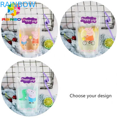 पारदर्शी तरल पेय खाद्य थैली पैकेजिंग बैग एफडीए हैंडल / स्ट्रॉ के साथ खड़े होते हैं