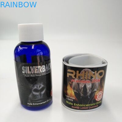 पुरुष संवर्धन पेय के लिए ग्लॉसी फिनिश ब्लिस्टर कार्ड पैकेजिंग सेल्फ एडहेसिव लेबल राइनो स्टिकर