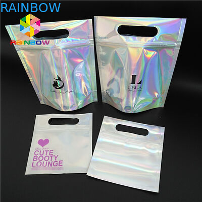 कपड़े / दस्ताने के लिए Gravure प्रिंटिंग क्लियर प्लास्टिक कॉस्मेटिक बैग्स टॉप हैंडल होलोग्राफिक पन्नी