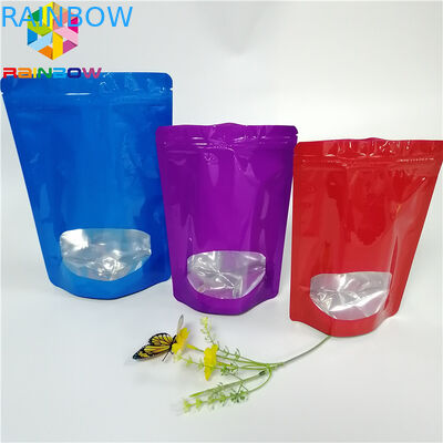 खिड़की के साथ चमकदार सतह स्टैंड जिपर पाउच बैग एल्यूमीनियम पन्नी गंध सबूत