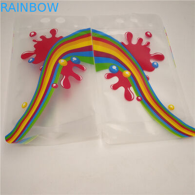 क्लियर जूस मिल्क बॉटम गसेट बैग्स, हैंडल के साथ ड्यूरेबल स्टैंड अप पन्नी पाउच