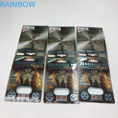 राइनो 7 5000 कैप्सूल ब्लिस्टर कार्ड पैकेजिंग 3 डी पेपर पुरुष यौन गोलियां प्रदर्शन बॉक्स