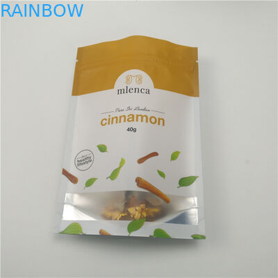 मैट व्हाइट बैकग्राउंड जिपर कॉस्मेटिक बैग डोयपैक 40 जी दालचीनी के साथ खड़े होते हैं