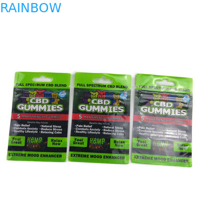 Mylar फ्लैट थैला प्लास्टिक पाउच पैकेजिंग तीन साइड सील सीबीएस Gummies के लिए फांसी छेद