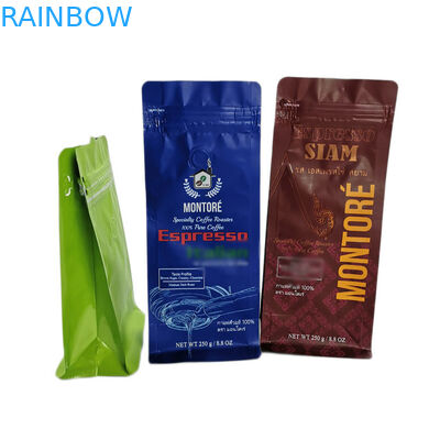 चमकदार सतह चाय बैग पैकेजिंग 250 ग्राम कॉफी बैग फ्लैट नीचे बॉक्स पाउच हीट सील