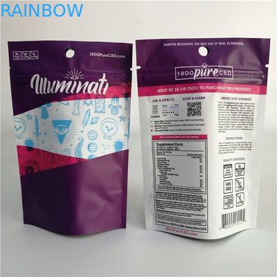 एल्यूमीनियम पन्नी खरपतवार कुकी सीबीडी 3x4 स्टैंड अप जिपर बैग