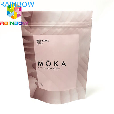 कस्टम मुद्रित आंसू पायदान के साथ ज़िपलॉक बॉडी स्क्रब बैग के साथ पाउच खड़े होते हैं