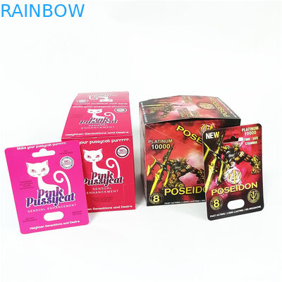 विज्ञापन मुद्रण कस्टम पेपर कार्ड बॉक्स कस्टम राइनो पुरुष संवर्धन गोली पैकेजिंग बक्से गुलाबी पुसीकैट