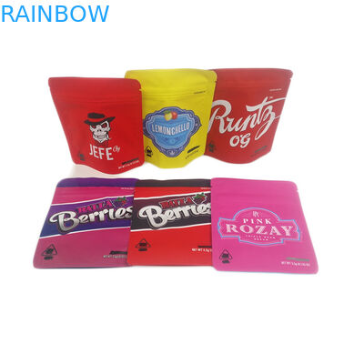 कम MOQ 500 pcs शीतल स्पर्श गंध सबूत कैनबिस पैकेजिंग पाउच खाद्य बाल प्रतिरोधी 3.5g कुकीज़ Mylar बैग अनुकूलित