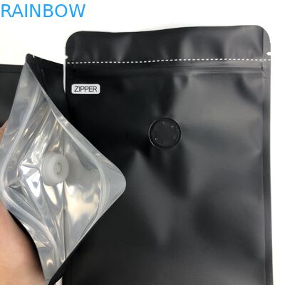 कॉफी बीन पैकेजिंग पाउच के लिए OEM कस्टम 250G ब्लैक लोगो साइज रेसेबल एल्युमीनियम फॉयल डीगैसिंग वाल्व के साथ खड़ा है