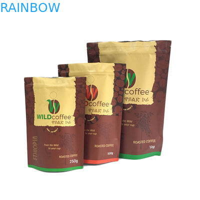 कॉफी पैकेजिंग के लिए 250 ग्राम 500 ग्राम 1 किग्रा मैट फ़िनिश फ़ाइंड लाइनेड स्टैंड जिपर पैकेजिंग बैग