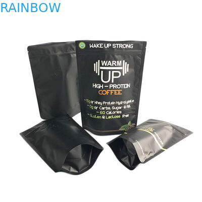 गोल्ड प्रिंटिंग कॉफ़ी बैग मैट ब्लैक फिनिश फ़ॉइल स्टैंड अप जिपर पैकेजिंग बैग