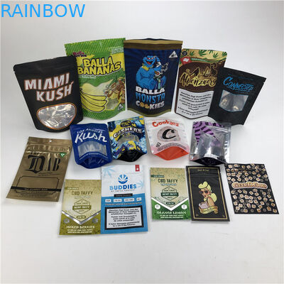 CBD 3.5g सॉफ्ट टच कुकी बैग स्मेल प्रूफ मायलर चाइल्डप्रूफ पन्नी पाउच पैकेजिंग
