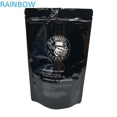 टियर नॉच स्टैंडिंग पाउच फुल प्रिंटिंग जिपर लैमिनेटेड ग्लॉसी ब्लैक